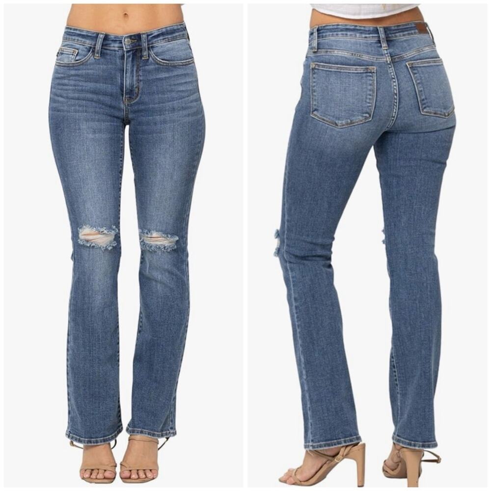 Judy Blue Mid Rise Pocket Tooling Knee Destroy Bootcut Jeans 22W JB82264MD-PL